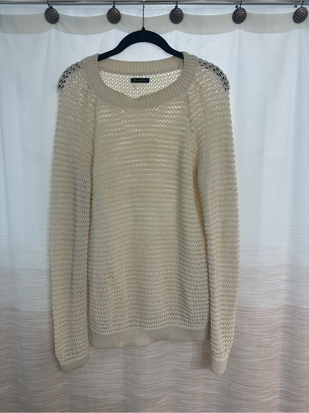 Massimo Dutti Cream Open-Knit Crewneck Sweater